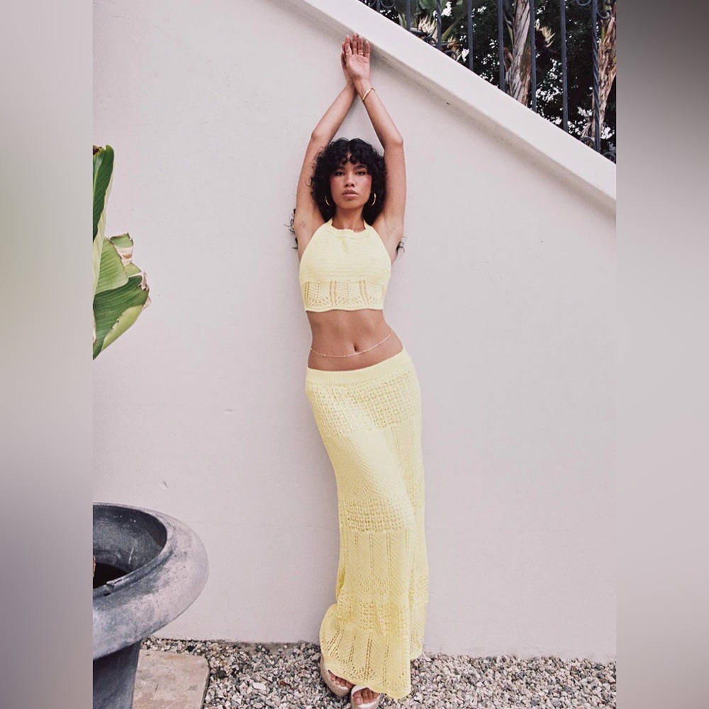 Princess Polly Yellow Crochet Top and Skirt Set Size S/M